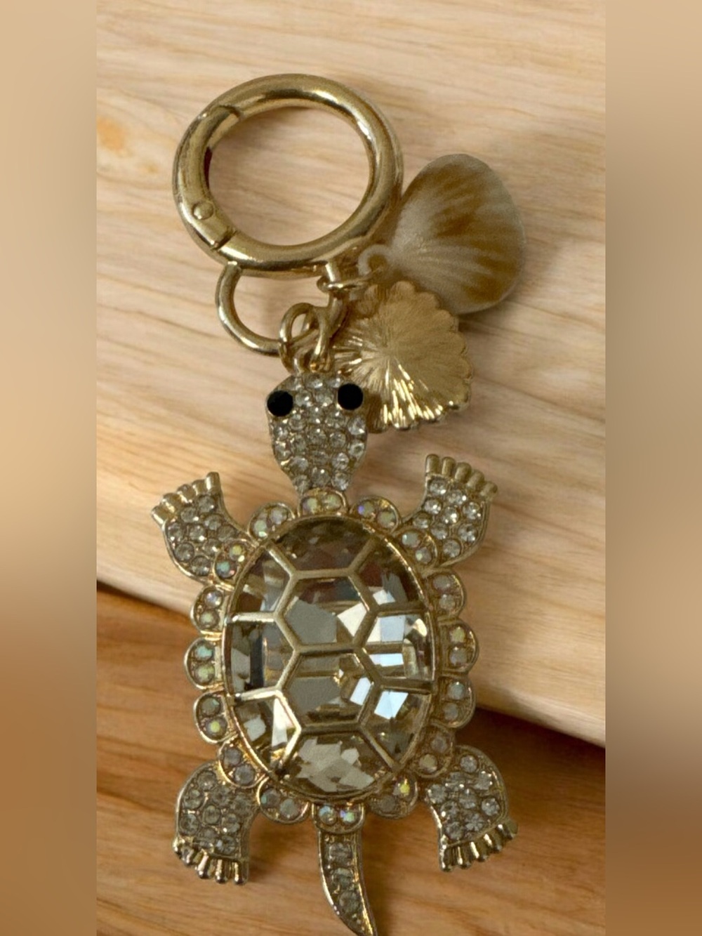 Gold Tortoise Rhinestone Keychain Charm